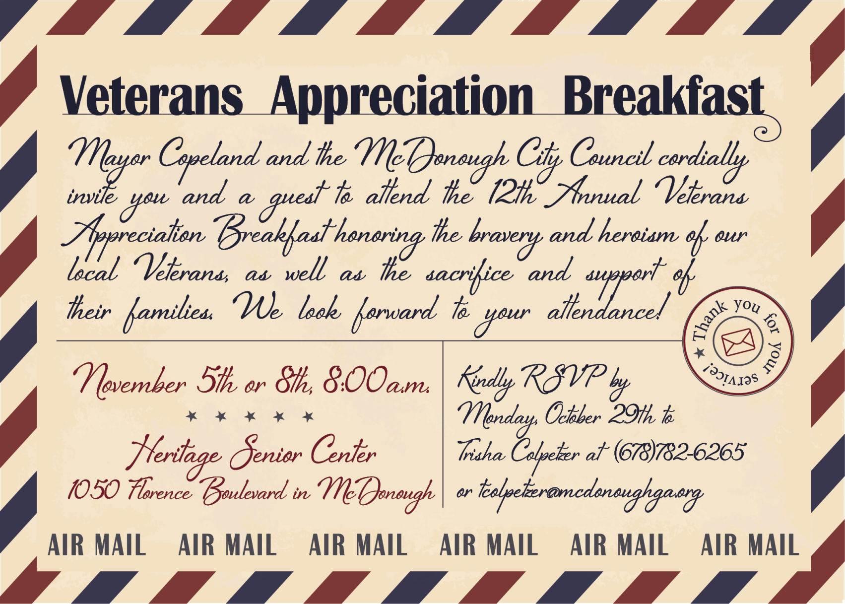 McDonough 2018 Veterans Day Invitation
